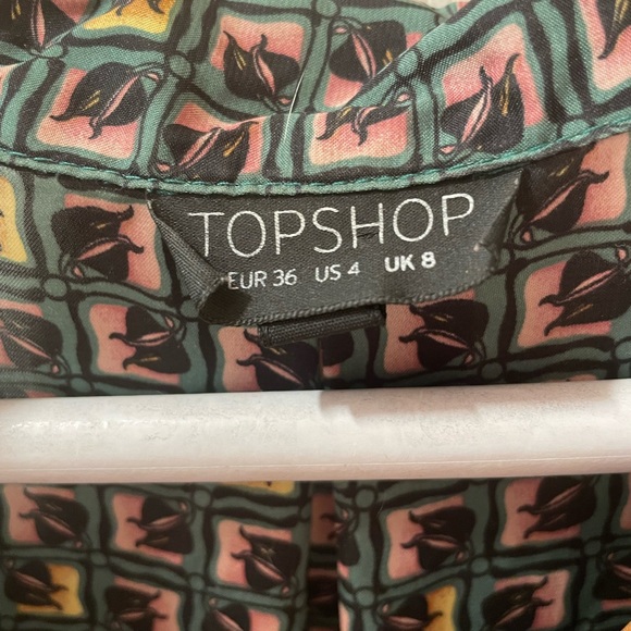 Topshop Pipe Tile Leaf Pattern Tea Dress in Green multi - Picture 3 of 7